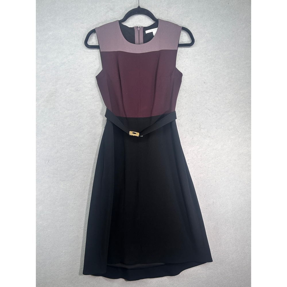 Diane von Furstenberg Colorblock Belted Midi Dress Black Burgundy Mauve 2